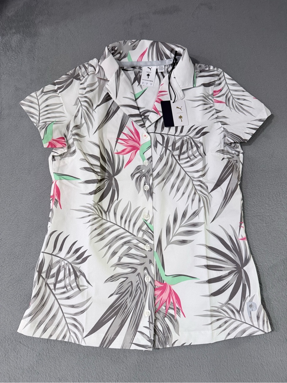 Puma - White Short-Sleeve Button Front Paradise Camp Shirt